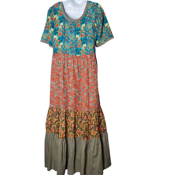 Natural Life Boho Floral Cotton Maxi Dress Women’s M Button Front Tiered Fall - Picture 2 of 9